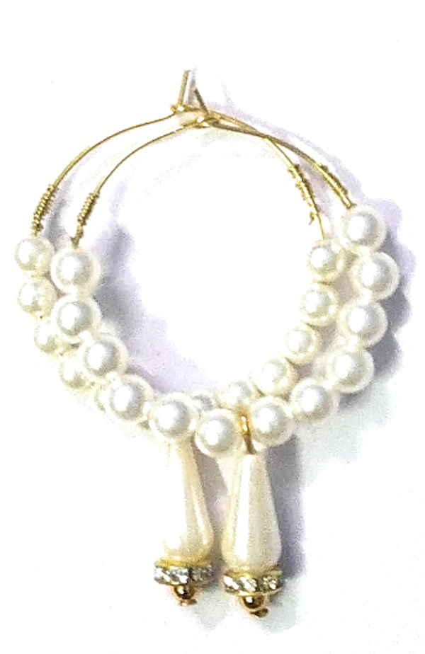 NIBRAS Pearl Beads Drop Hoop Earrings - B09JLSPRV4, 6 gm, 7cm x 4cm x 1cm